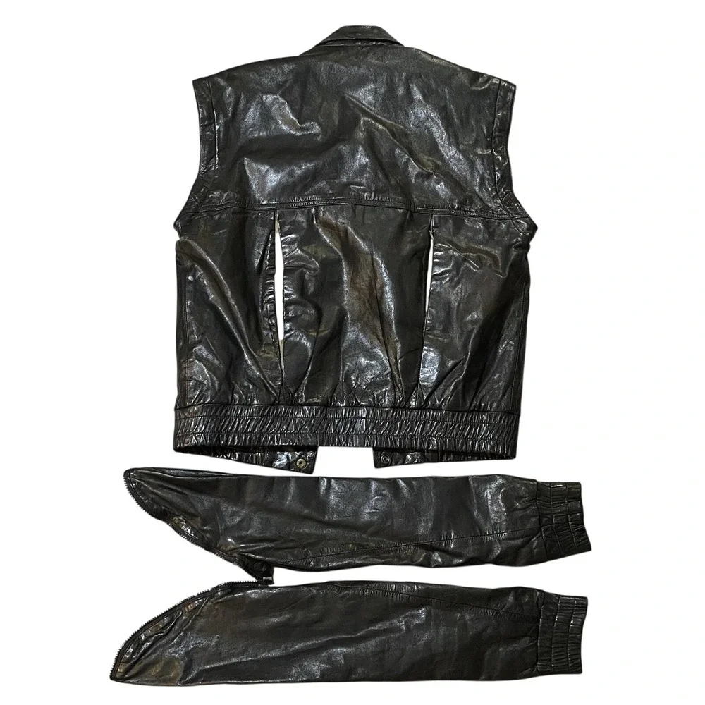 RARE‎ Vintage 80's Stratège Leather Convertible Jacket/ Vest Mens Size 38 Black